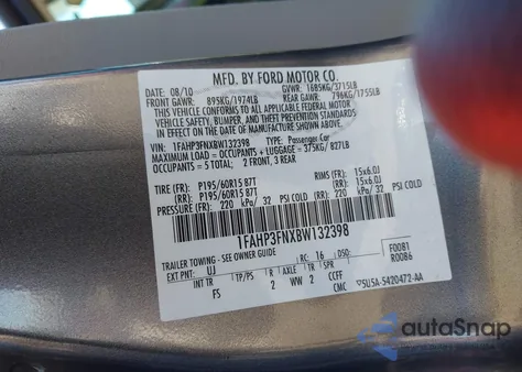 2011 Ford Focus Se z USA, uszkodzony, nr VIN 1FAHP3FNXBW132398